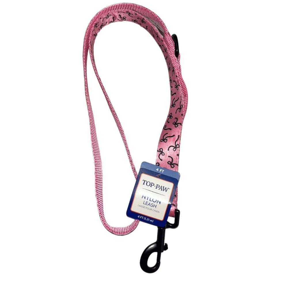 Top Paw® Pink Bows Dog Leash: 4-ft long, 1-in wide